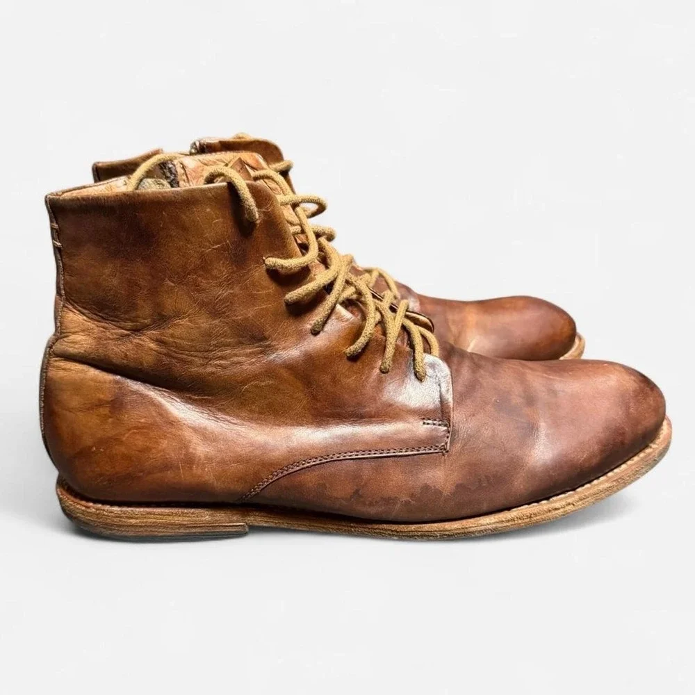 Freebird by Steven's Brown Leather Campbell Lace up Side Zip Ankle Boots Size 11